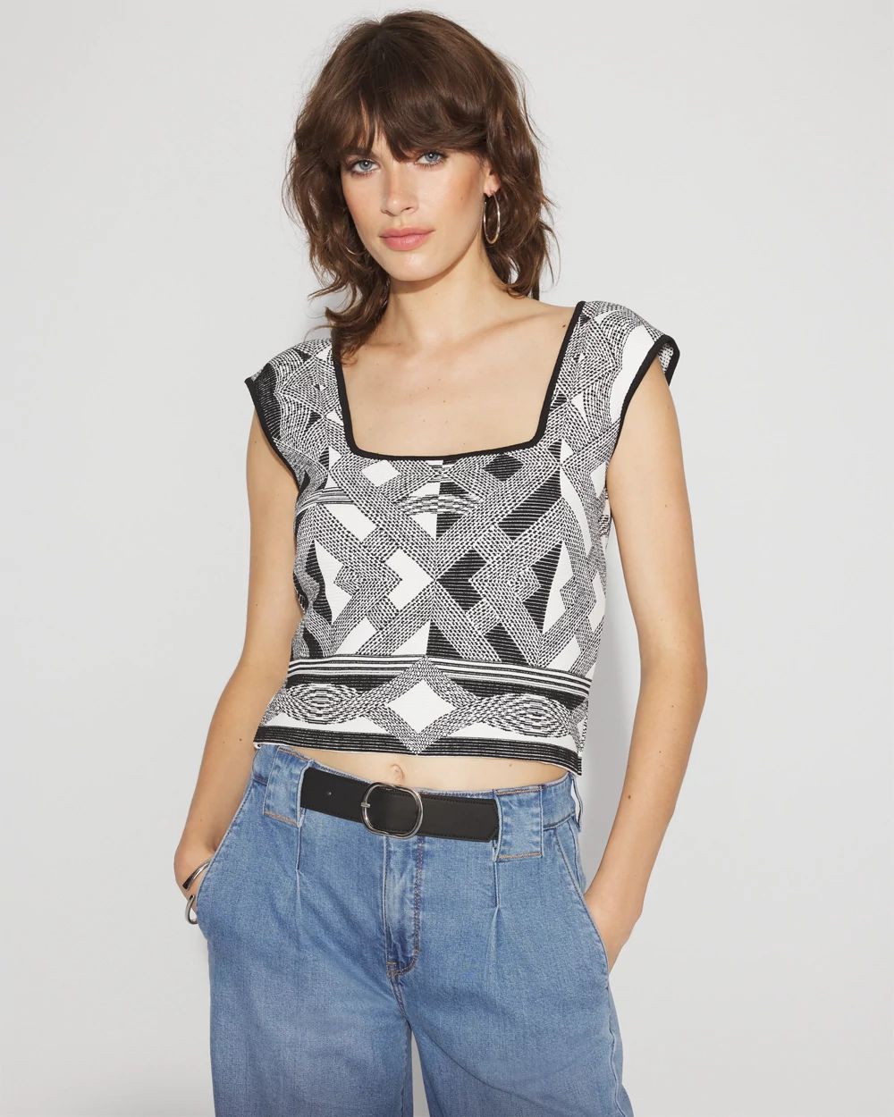 洋書 IN PERFECT SHAPE WHBM FORME™ Sculpt Stretch Geometric Jacquard Sweater Tank